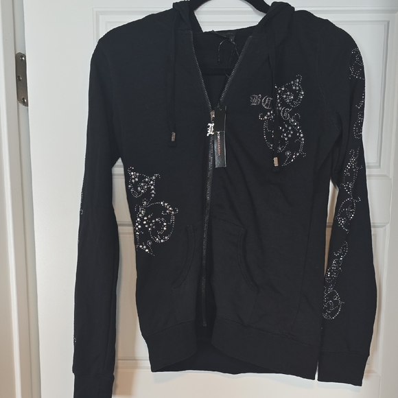 BCBGMaxAzria Tops - Black Hoodie with Rhinestone Design